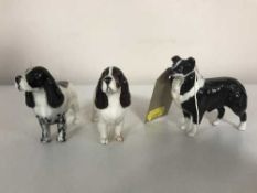 A Beswick sheepdog and two spaniels