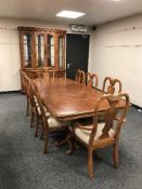 A reproduction twin pedestal dining table with two leaves, length 238cm,