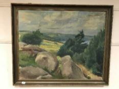 Continental school : expansive landscape, oil on canvas, dated 1930, framed.