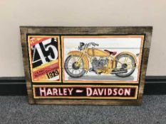 A hand painted pine panel - Harley Davidson 45 twin