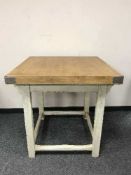 A rustic pine butcher's chopping block