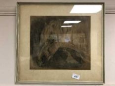 A G Wallace : Head study of a horse, charcoal, signed, framed.