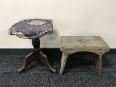 An antique adjustable stool and a pine cracket