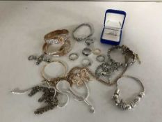 A box of collection of silver and costume jewellery
