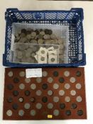 A collection of assorted British and American coins including crowns, penny pieces,