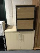 A two drawer filing pedestal and a beech stationary cabinet