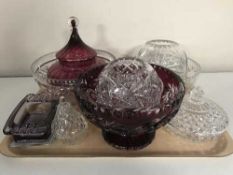 A tray of crystal vases, bowls,