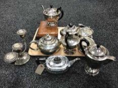 A quantity of EPNS to include a four piece tea service, three piece tea service, candelabrum,