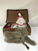 A vintage leather case of fox fur,