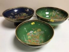 Two Carlton ware Verte Royale bowls together with one other