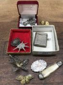 A silver gilt brooch and earring set (the earrings with 9ct gold backs),