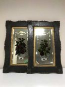 Two framed hand painted mirrors and an un-framed mirror