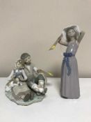 A Lladro figurine, girl and boy seated with puppy,