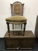 An oak blanket box and a Victorian bedroom chair