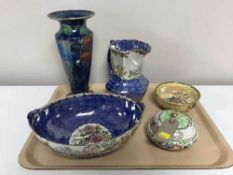 A tray of five pieces of Maling lustre china