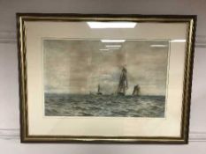 William Thomas Nichols Boyce (1857 - 1911) : Fishing boats at sea, watercolour,