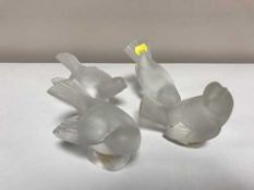 Four glass Lalique bird ornaments
