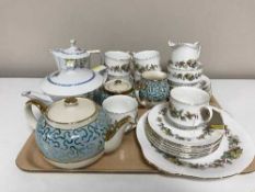 A tray of Sadler teapot, sugar basin and milk jug, Royal Standard Lindale tea service,