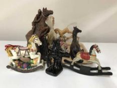 A tray of assorted horse and rocking horse figures