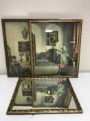 Two gilt framed mirrors, un-framed mirror,