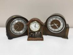 A tray of oak cased Smiths mantel clock,