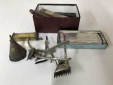 A box of cut throat razor, rolls razor,
