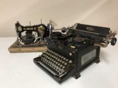 A vintage Royal typewriter and mid 20th century Jones sewing machine