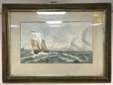 Bernard Benedict Hemy (1845 - 1913) : Fishing boats in choppy waters, watercolour, 36.