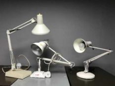 Three angle poised lamps and a floor mirror