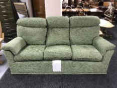 A G Plan three seater settee in green fabric