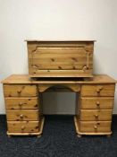 A pine dressing table and a pine blanket box