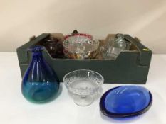 Two boxes of assorted glass ware, bowls, vase,