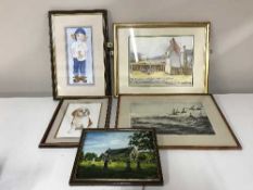 An oak framed pencil sketch - geese in flight by R.M. Clayton, three G.