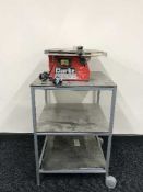A Clarke 33mm tile cutter on three tier metal trolley