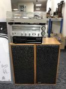 A pair of teak cased Tangent Acoustic model TM 1 speakers and a Pioneer auto turn table,