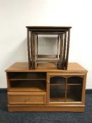 A nest of three teak G Plan tables and a Stag audio stand