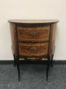 An inlaid walnut d-shaped two drawer chest