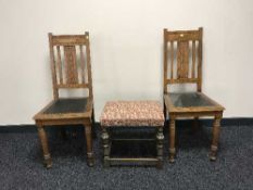 Pair of dining chairs and an oak footstool