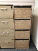 Four drawer wood effect filing cabinet with key