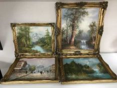 A gilt framed oil of a continental street scene signed Burnett,