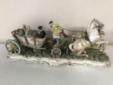 A large continental china figure of a horse drawn carriage bearing Luigi Fabris signature