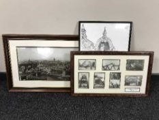 An octagonal framed mirror, black & white photo of the Newcastle quayside,