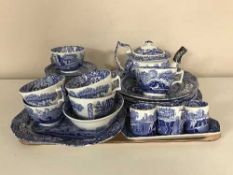 A tray of thirty four pieces of Spode blue and white china