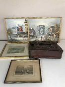 A box of two gilt framed oils signed Burnett,