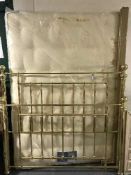 A 4'6 brass bed frame and a Silentnight Mira Coil mattress