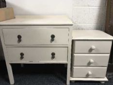 An oak painted chest and painted bedside chest