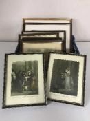 A basket of nine hand coloured etchings and prints