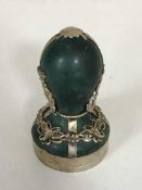 An oriental malachite and silver filigree mounted seal