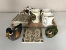 A tray of fire place tiles, part Poole tea china, Copeland Spode vase,