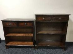 Two sets of inlaid mahogany bookshelves